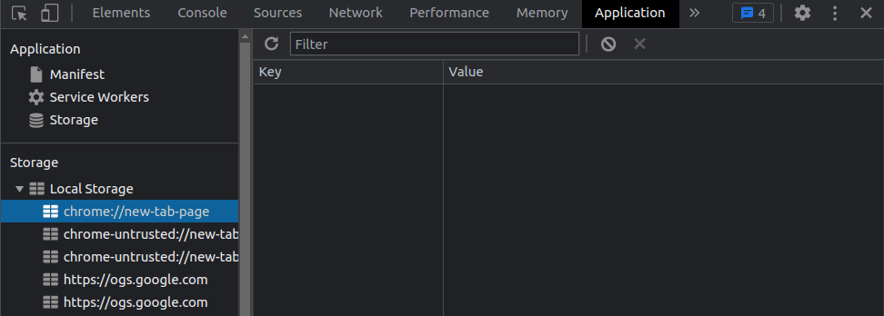 Local Storage data table